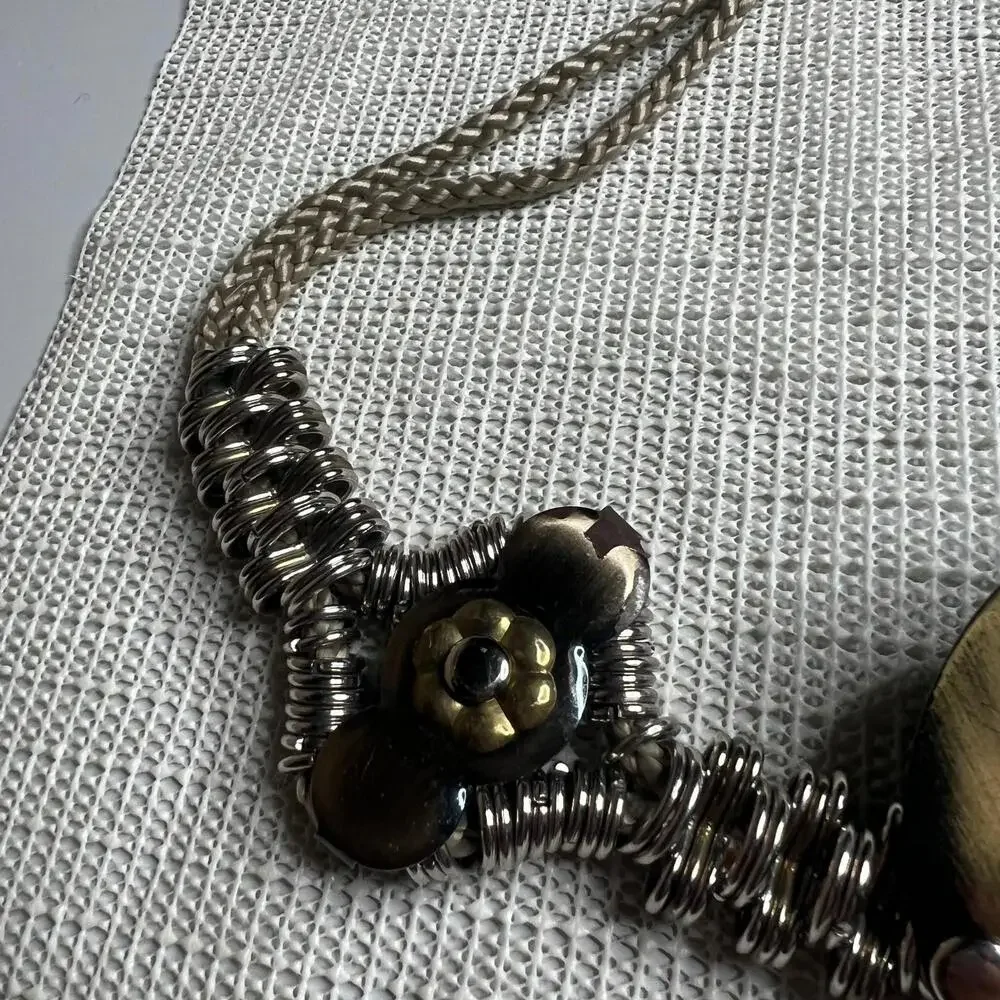 80s Vintage Boho Rope & Metal Decorative Belt‎ Faux Horn Medallion